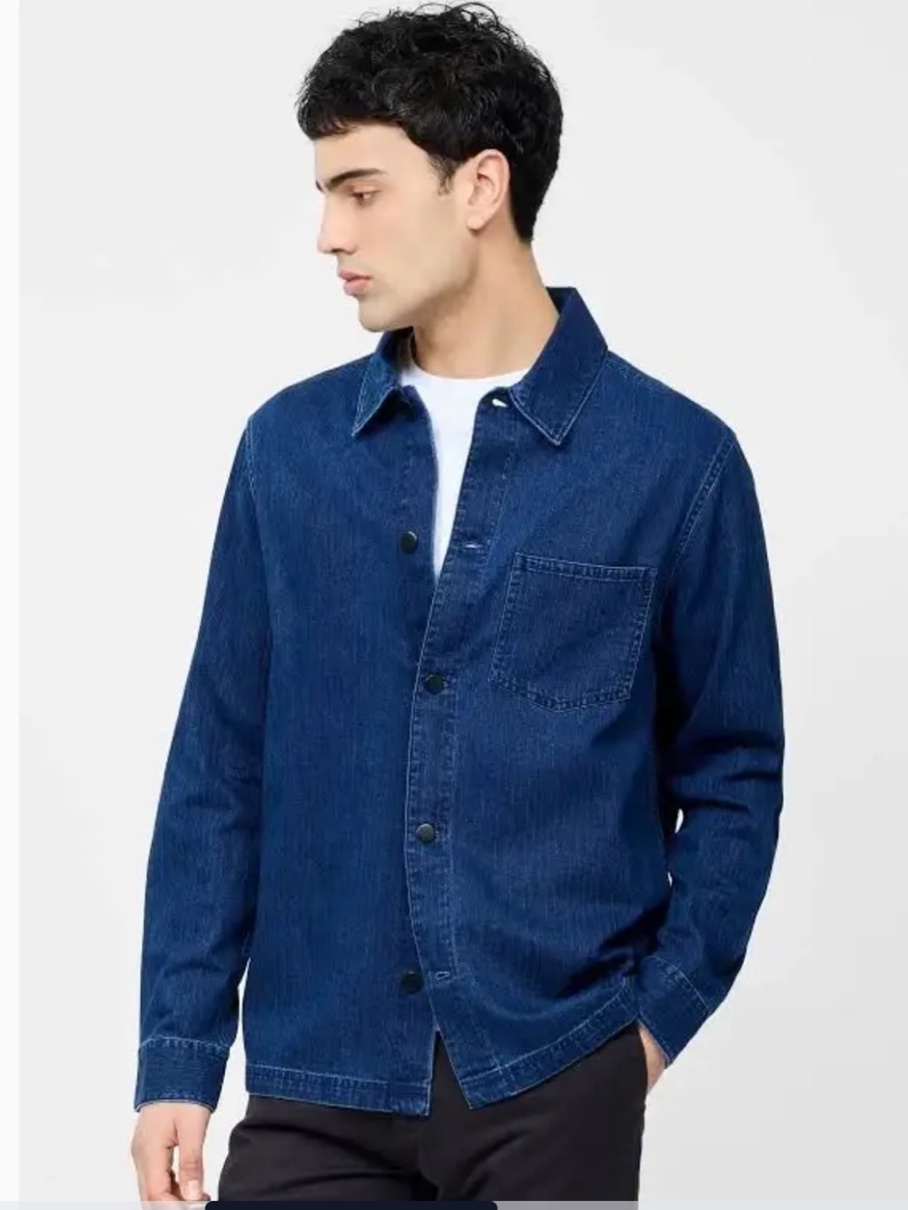 French Connection Men's Dark Blue Denim LS Denim Overshirt Jacket sz L